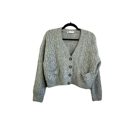 Zara Sweaters - Zara Gray Tight Knit Cropped Office Cardigan Sweater Sz S Interview Business Cas